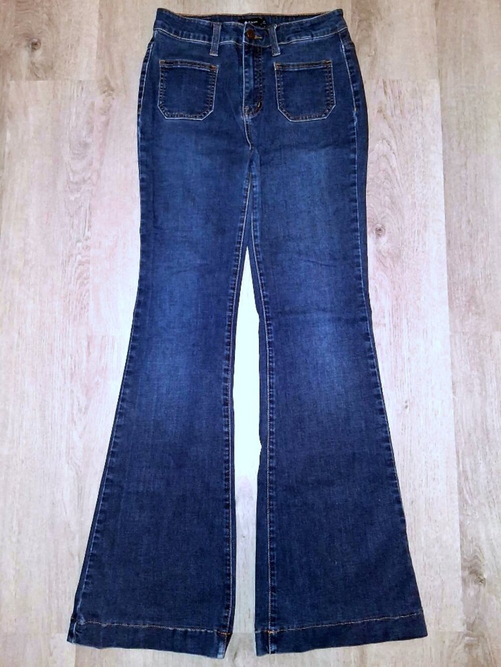 Angry Rabbit Bell Bottoms Jeans Size 27/5 Distressed Denim Flares Wide Leg